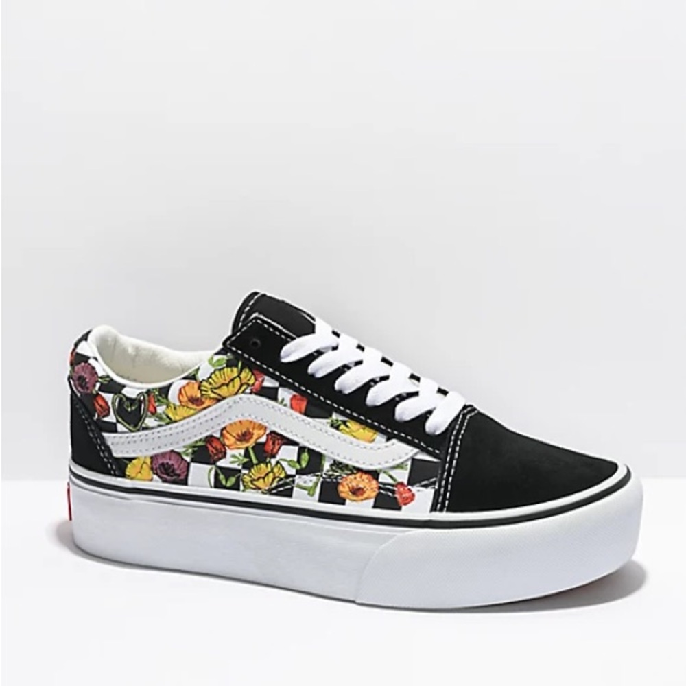 Vans Floral Old Skool Platform Sneakers - Black with Multicolor “Poppy”